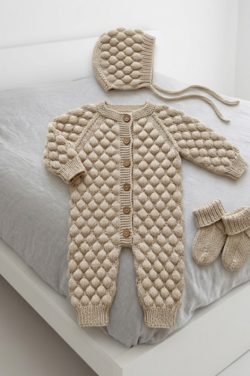 Oatmeal Beige Chunky Baby Romper Set Free Crochet Pattern