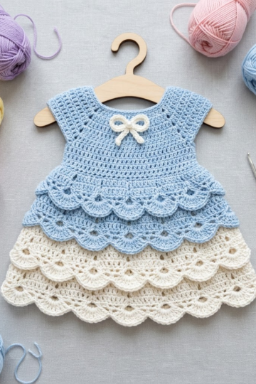 Powder Blue Tiered Baby Dress Free Crochet Pattern
