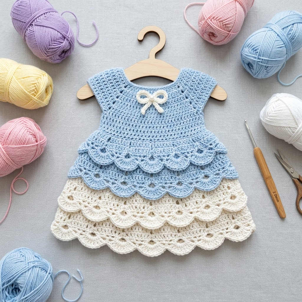 amigurumi layered dress pattern Powder Blue Tiered Baby Dress Free Crochet Pattern – Crochet With Mia