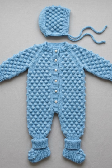 Sky Blue Bobble Stitch Baby Coverall Free Crochet Pattern