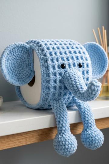 Baby Blue Elephant Toilet Paper Cozy Free Crochet Pattern