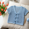 Baby Blue Grid Stitch Tie Cardigan Free Pattern