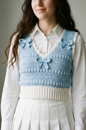 Baby Blue Ribbon Crochet Vest Free Crochet Pattern