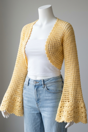 Butter Yellow Lace Mesh Crochet Shrug Free Pattern