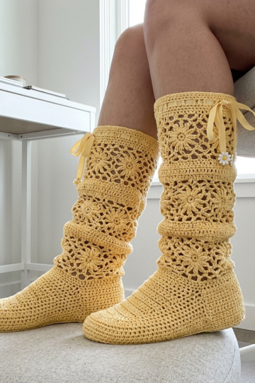 Buttercream Yellow Sunshine Crochet Boots Free Pattern