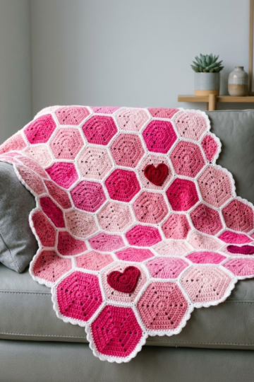 Candy Pink Honeycomb Throw Free Crochet Pattern