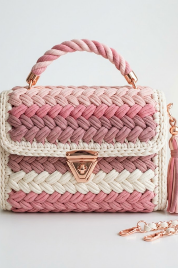 Cherry Blossom Pink Spring Braided Bag Free Crochet Pattern
