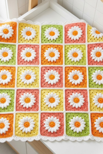 Citrus Burst Daisy Granny Square Baby Blanket Free Crochet Pattern
