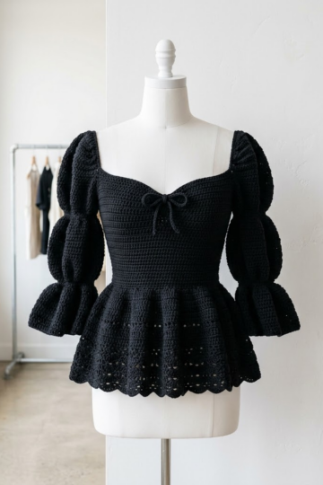 Classic Black Chic Peplum Crochet Top Free Pattern