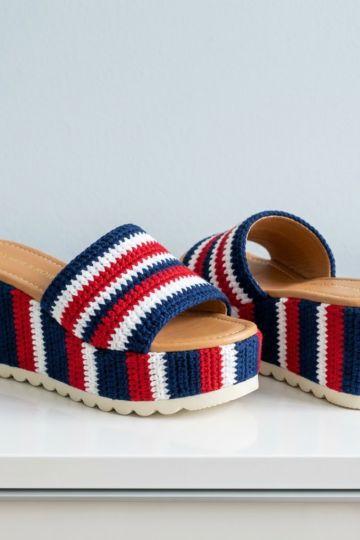 Classic Navy Nautical Crochet Platform Wedge Sandals Pattern