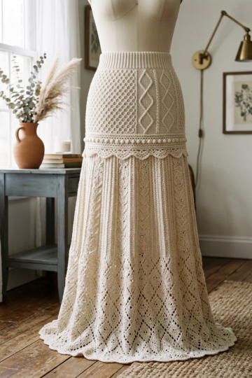 Cream Ivory Bridal Lace Maxi Skirt Free Crochet Pattern