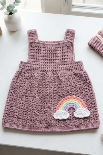 Dusty Mauve Rainbow Baby Dress Free Crochet Pattern