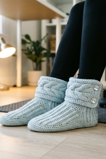 Icy Blue Winter Frost Slipper Boots Free Crochet Pattern