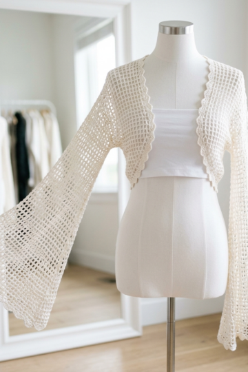 Ivory Bridal Mesh Crochet Bell Sleeve Shrug Pattern