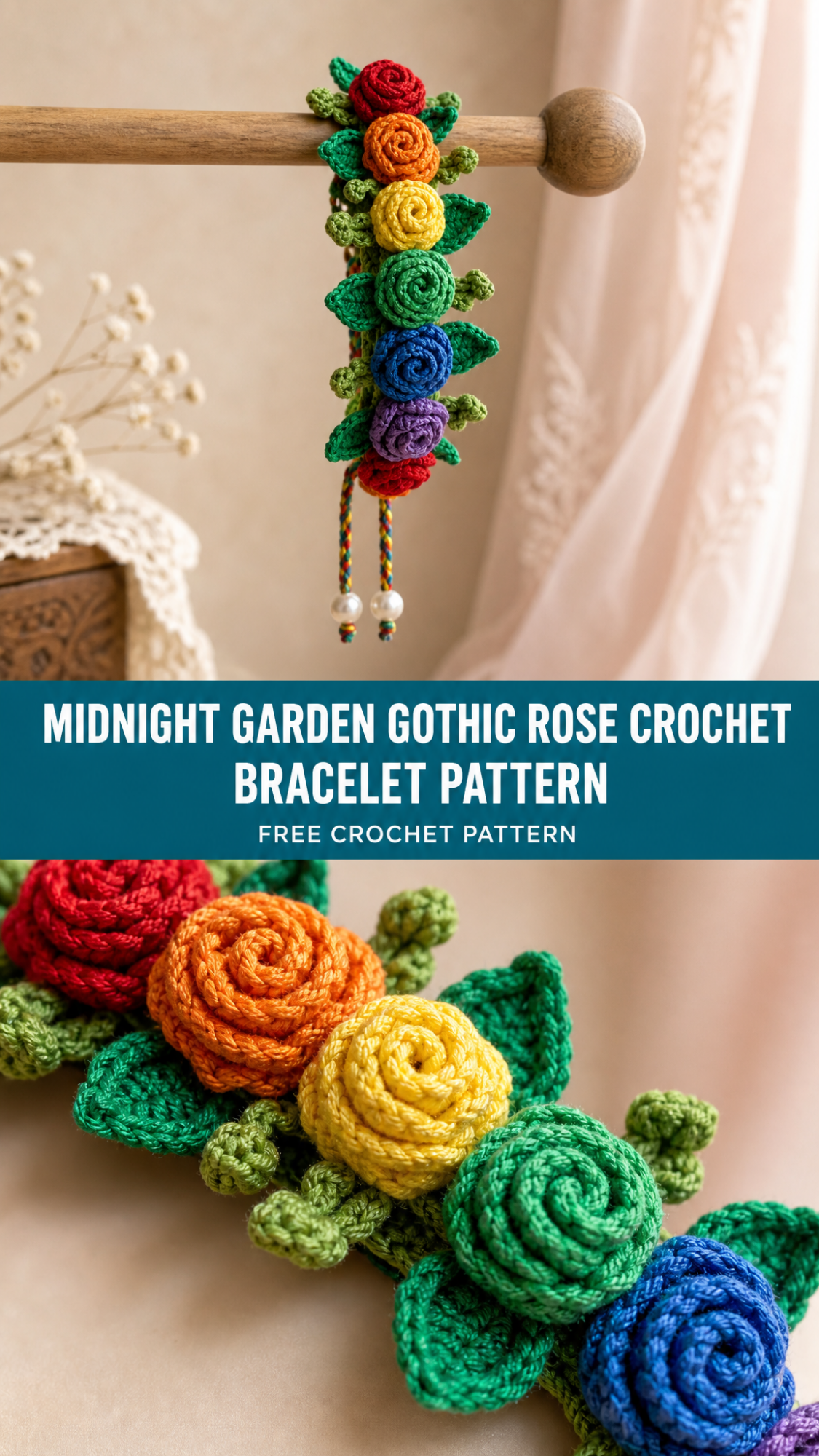 Midnight Garden Gothic Rose Crochet Bracelet Pattern