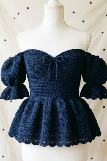 Midnight Navy Blue Peplum Crochet Top Free Pattern
