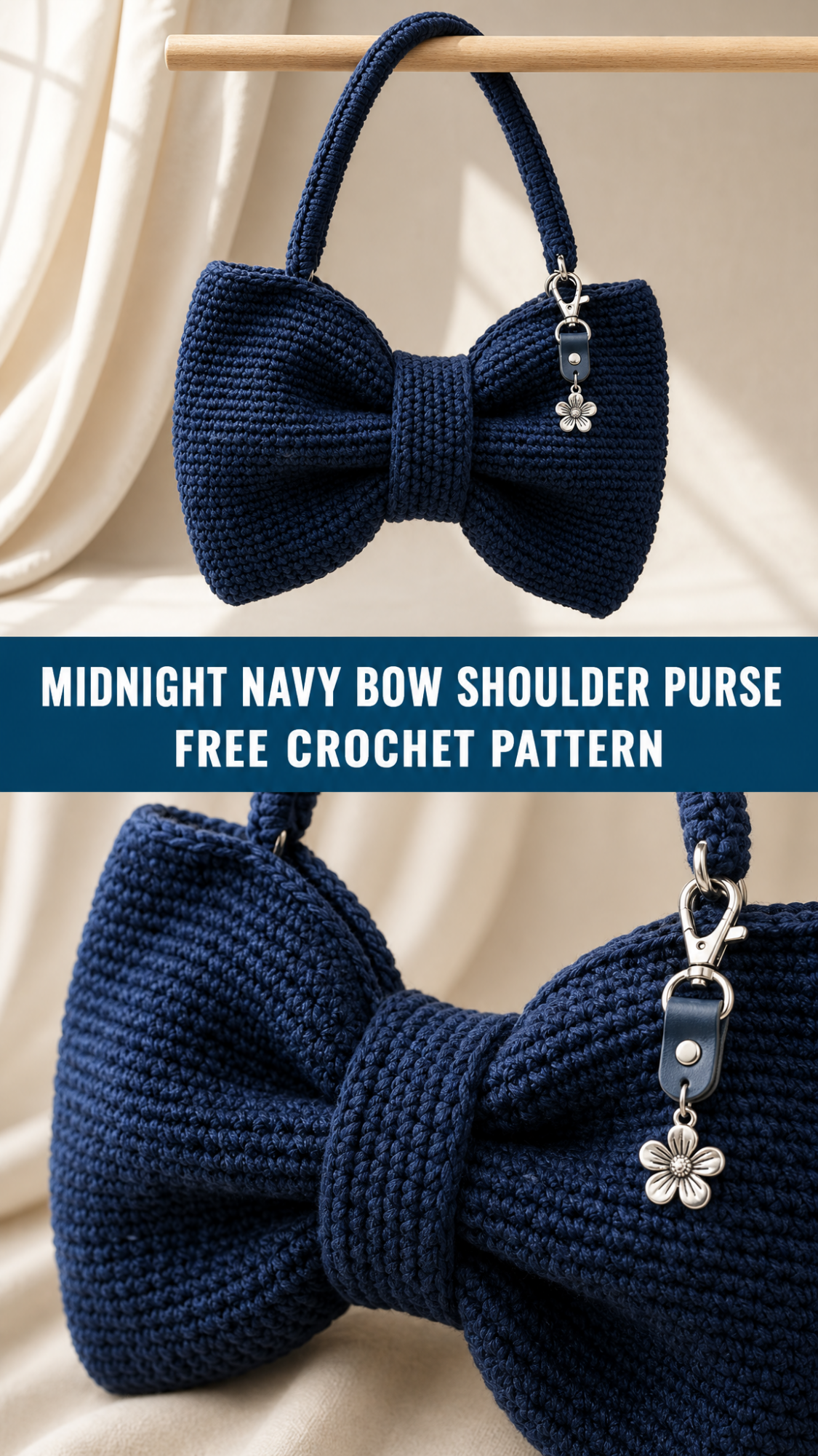 Midnight Navy Bow Shoulder Purse Free Crochet Pattern