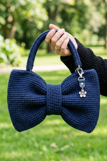 Midnight Navy Bow Shoulder Purse Free Crochet Pattern