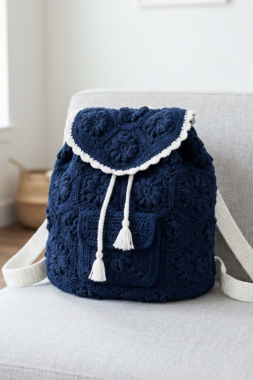 Midnight Navy Classic Granny Backpack Free Crochet Pattern