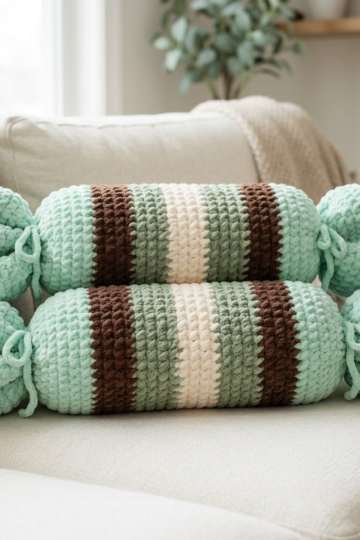 Mint Chocolate Candy Bolster Pillow Free Crochet Pattern