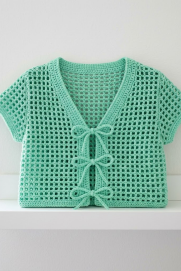 Mint Green Lace Tie Cardigan Free Crochet Pattern