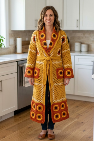 Mustard Sunflower Crochet Robe Free Pattern