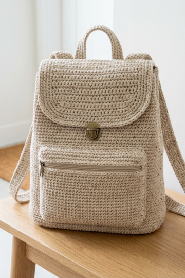 Oatmeal Neutral Chunky Crochet Backpack Free Pattern