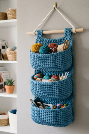 Ocean Blue Craft Room Wall Basket Free Crochet Pattern