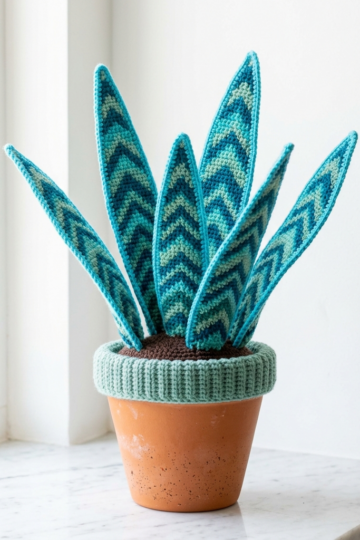 Ocean Blue Snake Plant Amigurumi Free Crochet Pattern