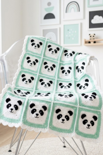 Panda Bear Granny Square Baby Blanket Free Crochet Pattern