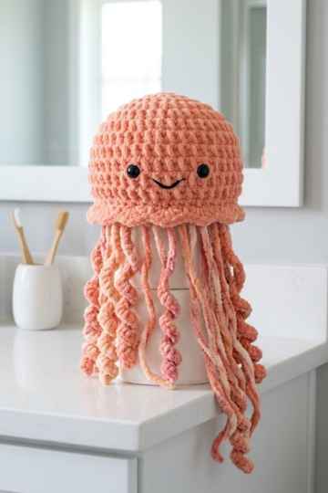 Peachy Coral Jellyfish Toilet Paper Cozy Free Crochet Pattern