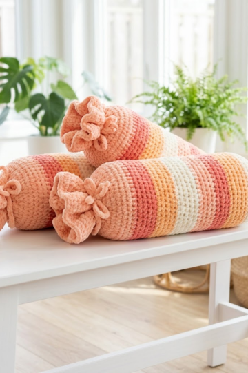Peachy Keen Candy Bolster Pillow Free Crochet Pattern