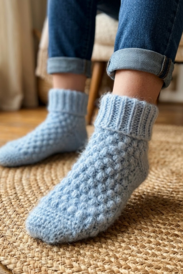 Powder Blue Cloud Soft Socks Free Crochet Pattern