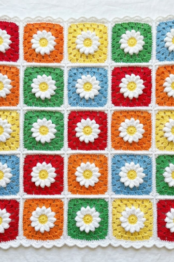 Rainbow Bright Daisy Granny Square Blanket Free Crochet Pattern