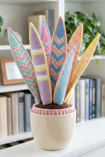 Rainbow Pastel Snake Plant Amigurumi Free Crochet Pattern