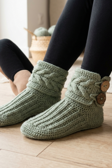 Sage Green Boho Button Slipper Boots Free Crochet Pattern