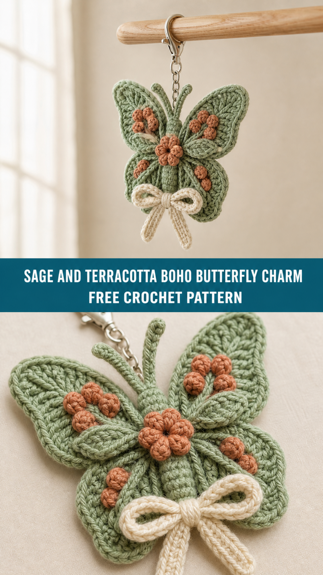 Sage and Terracotta Boho Butterfly Charm Free Crochet Pattern
