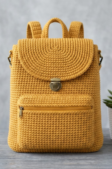 Warm Mustard Yellow Crochet Backpack Free Pattern