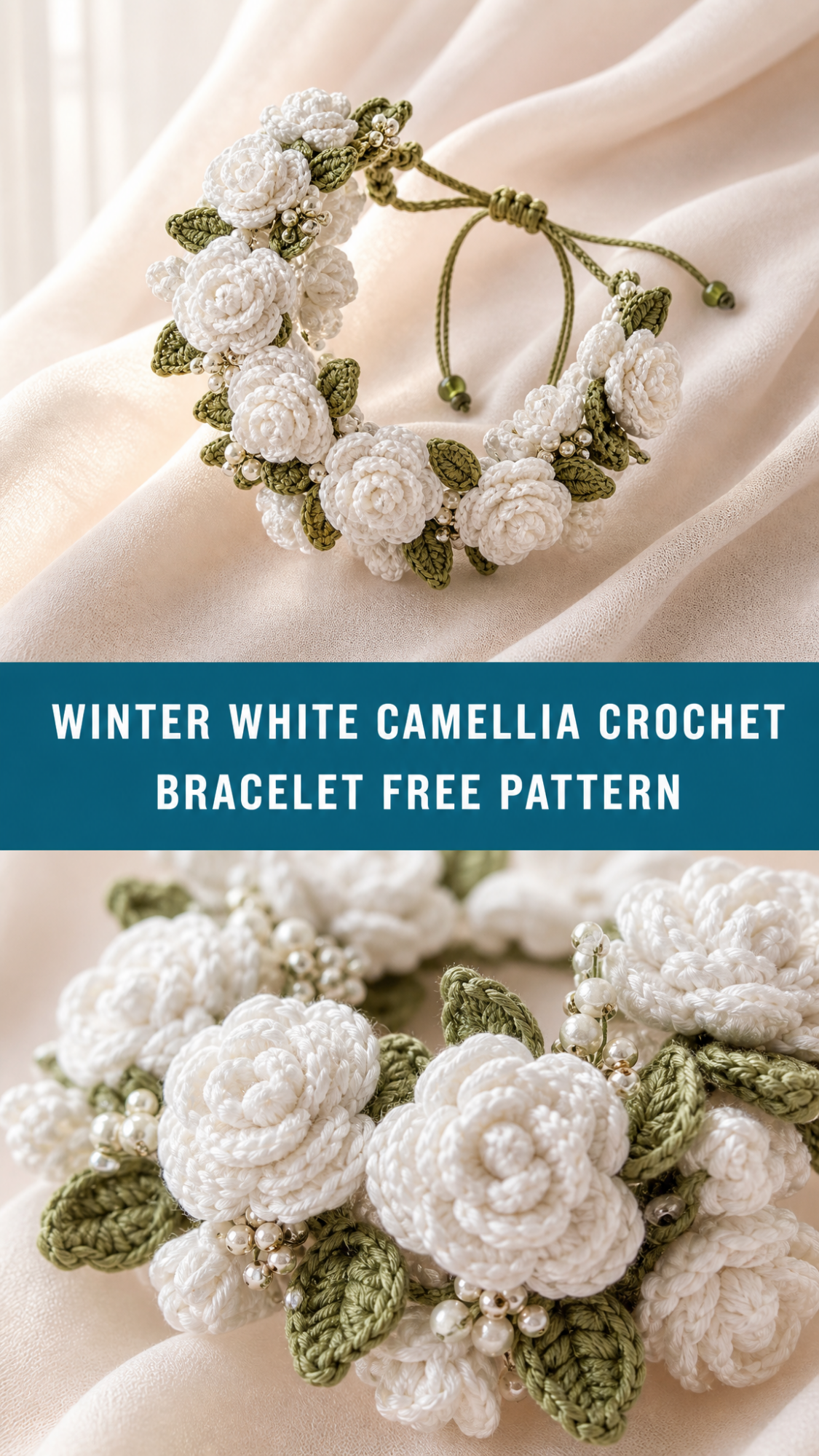 Winter White Camellia Crochet Bracelet Free Pattern
