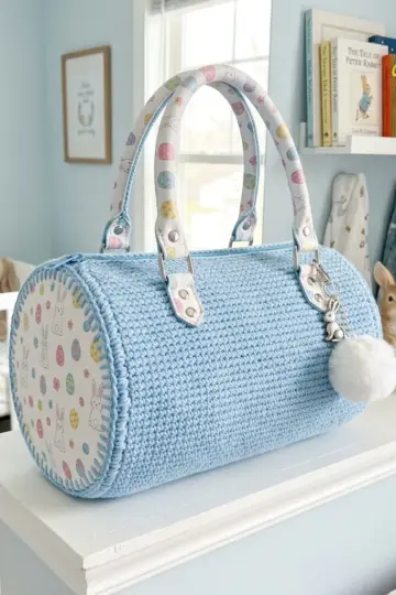 Baby Blue Bunny Easter Barrel Bag Free Crochet Pattern