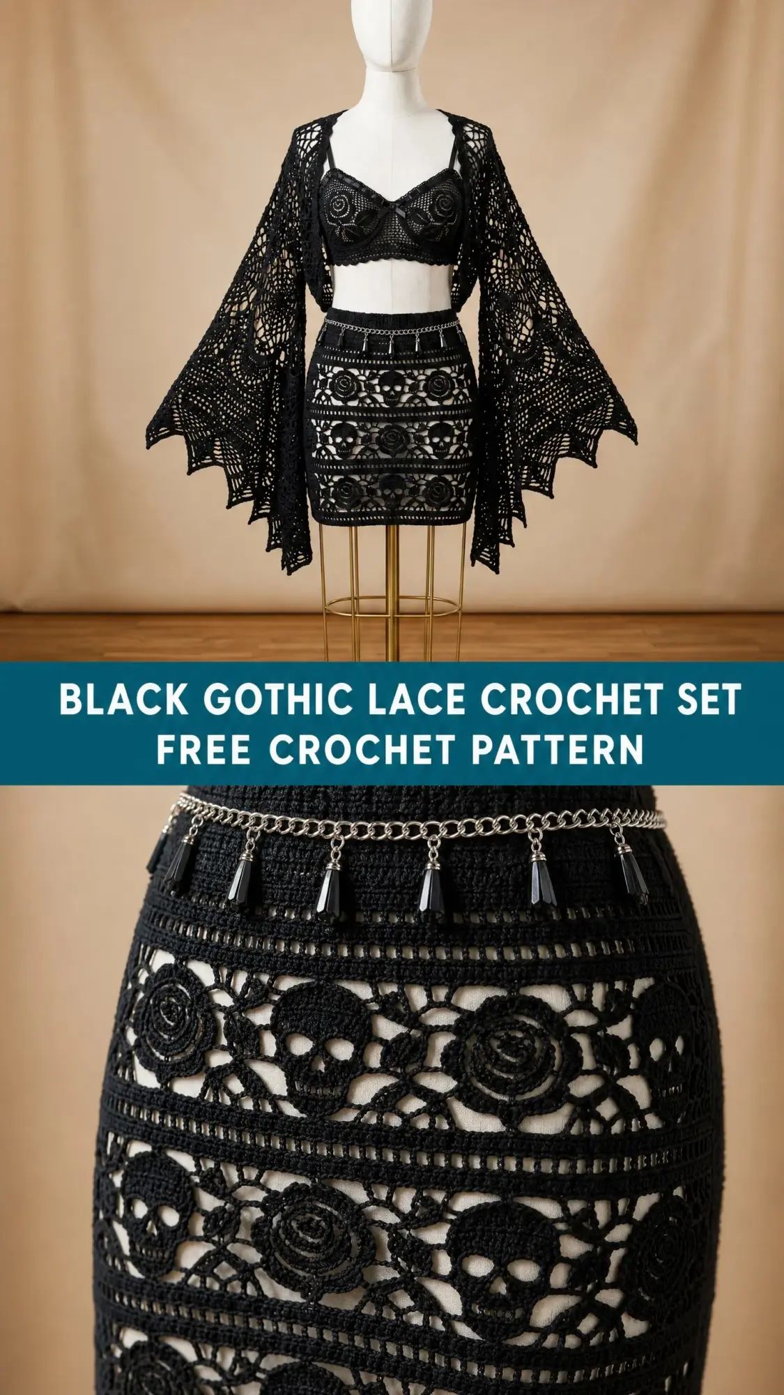 Black Gothic Lace Crochet Set Free Crochet Pattern
