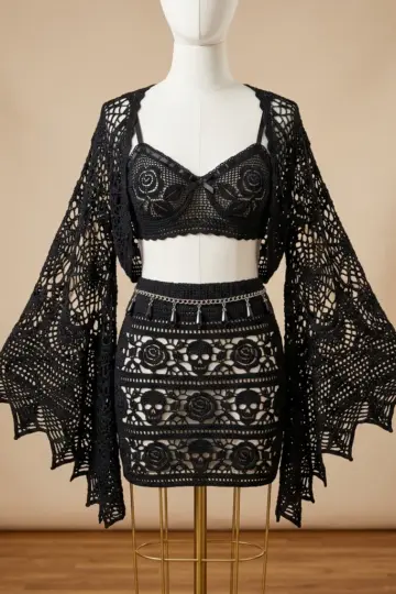 Black Gothic Lace Crochet Set Free Crochet Pattern