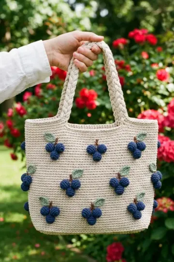 Blueberry Harvest Tote Free Crochet Pattern