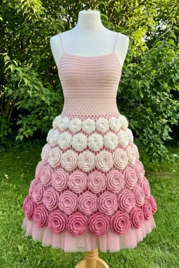 Blush Ombre Camellia Crochet Dress Free Crochet Pattern