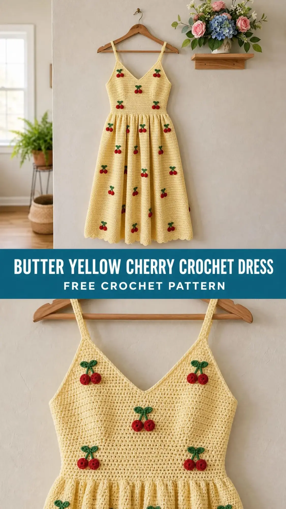Butter Yellow Cherry Crochet Dress Free Crochet Pattern
