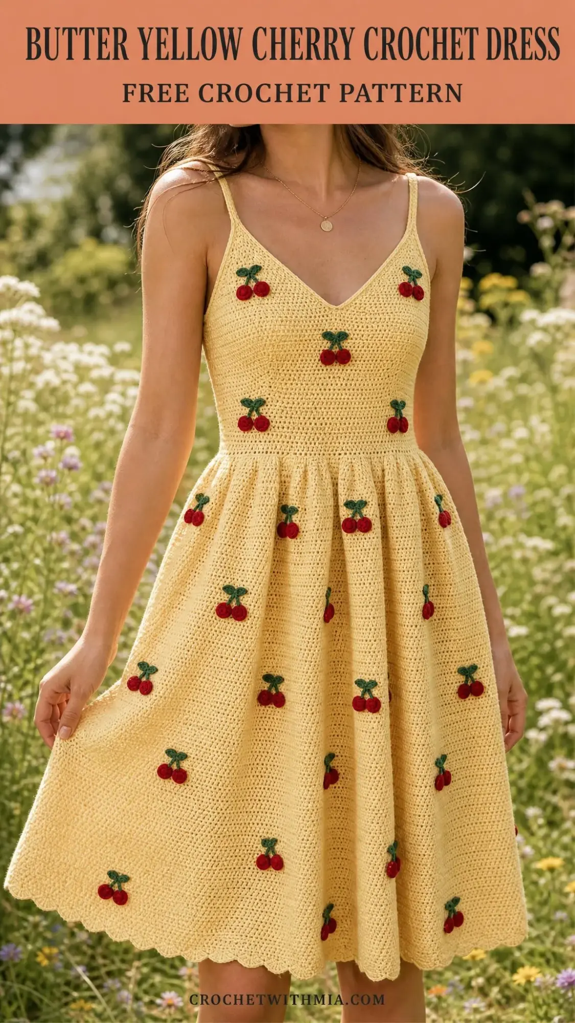 Butter Yellow Cherry Crochet Dress Free Crochet Pattern