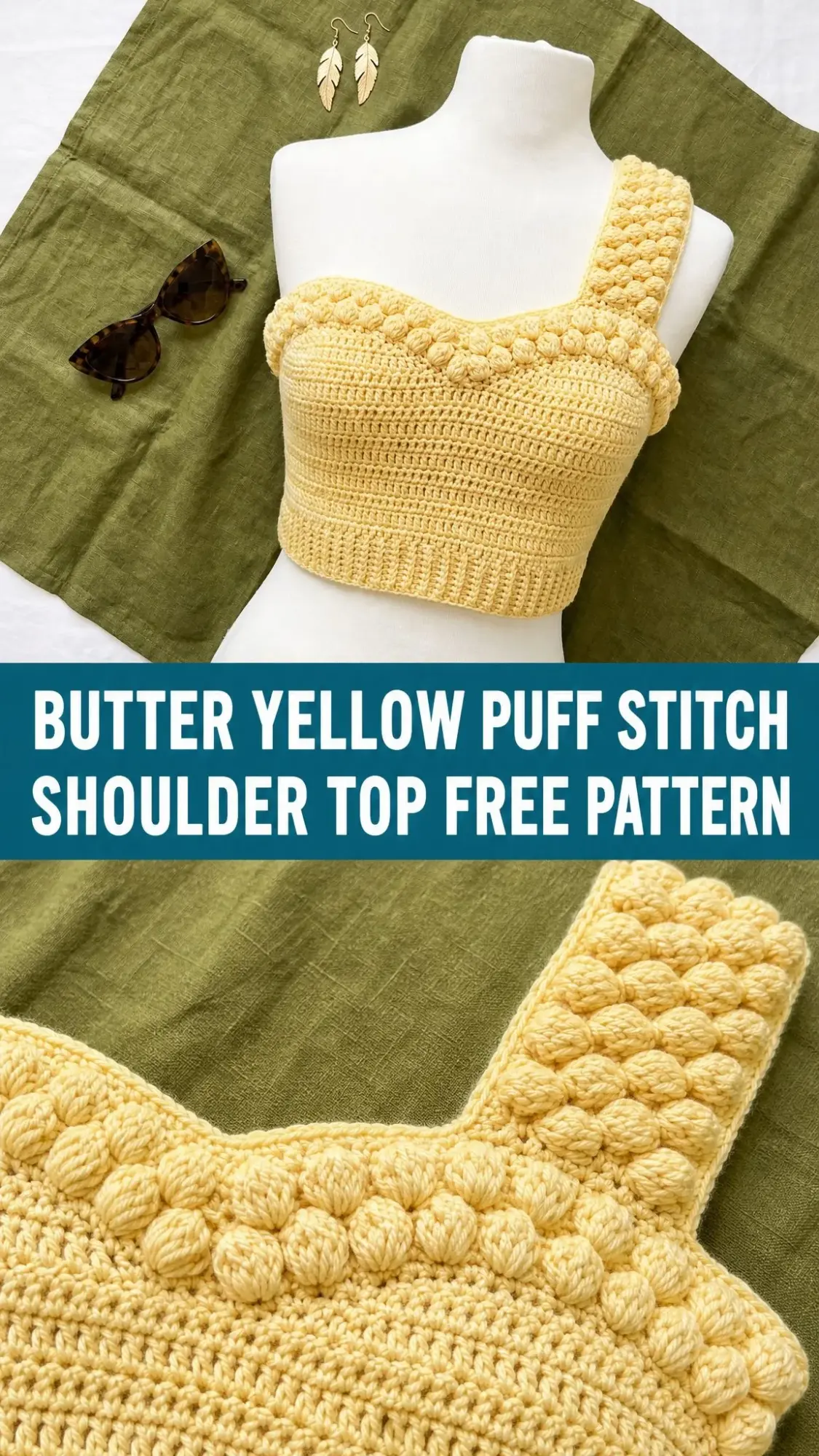 Butter Yellow Puff Stitch Shoulder Top Free Pattern