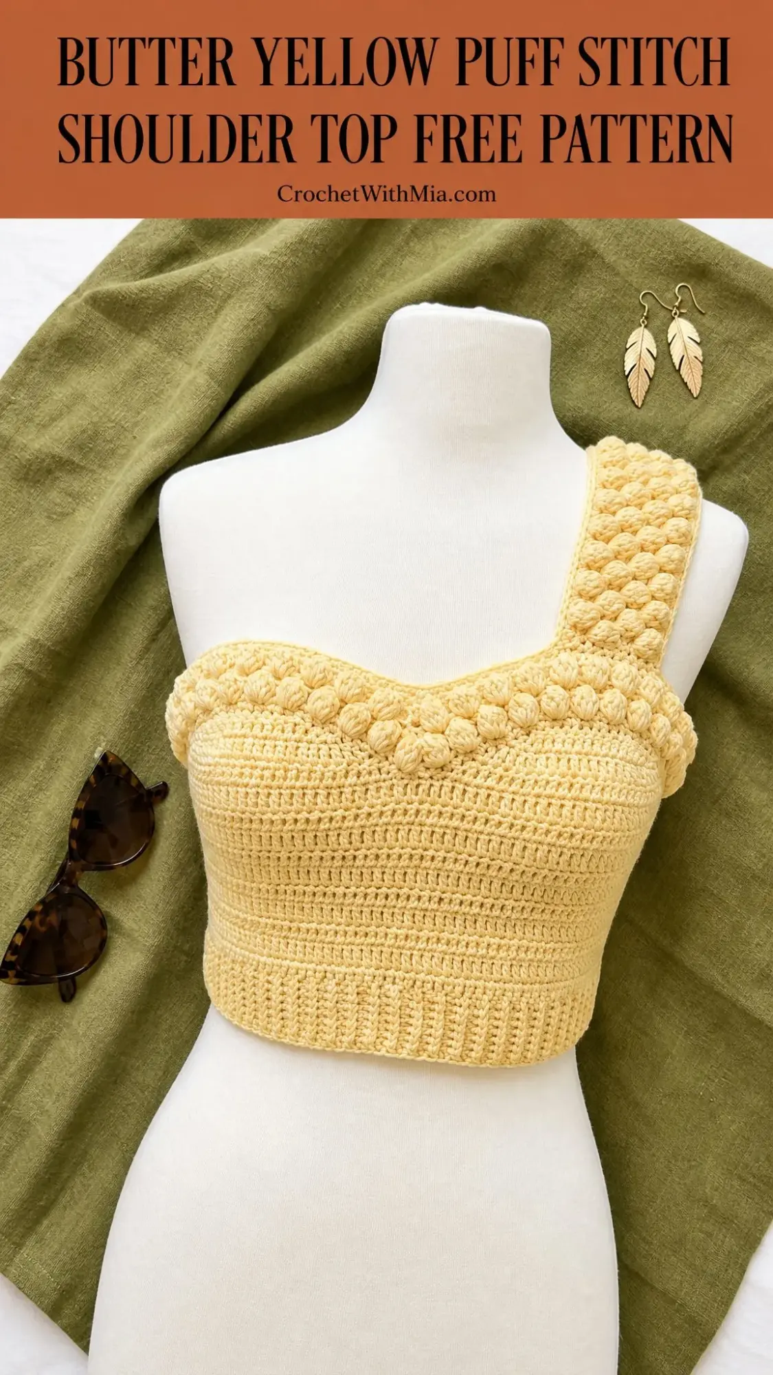 Butter Yellow Puff Stitch Shoulder Top Free Pattern