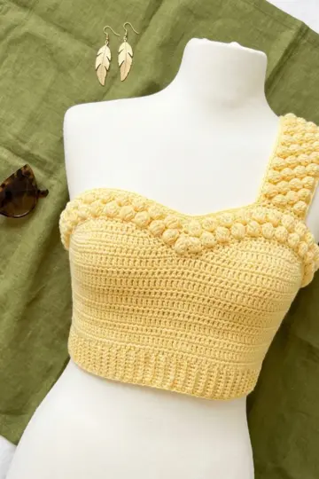 Butter Yellow Puff Stitch Shoulder Top Free Pattern