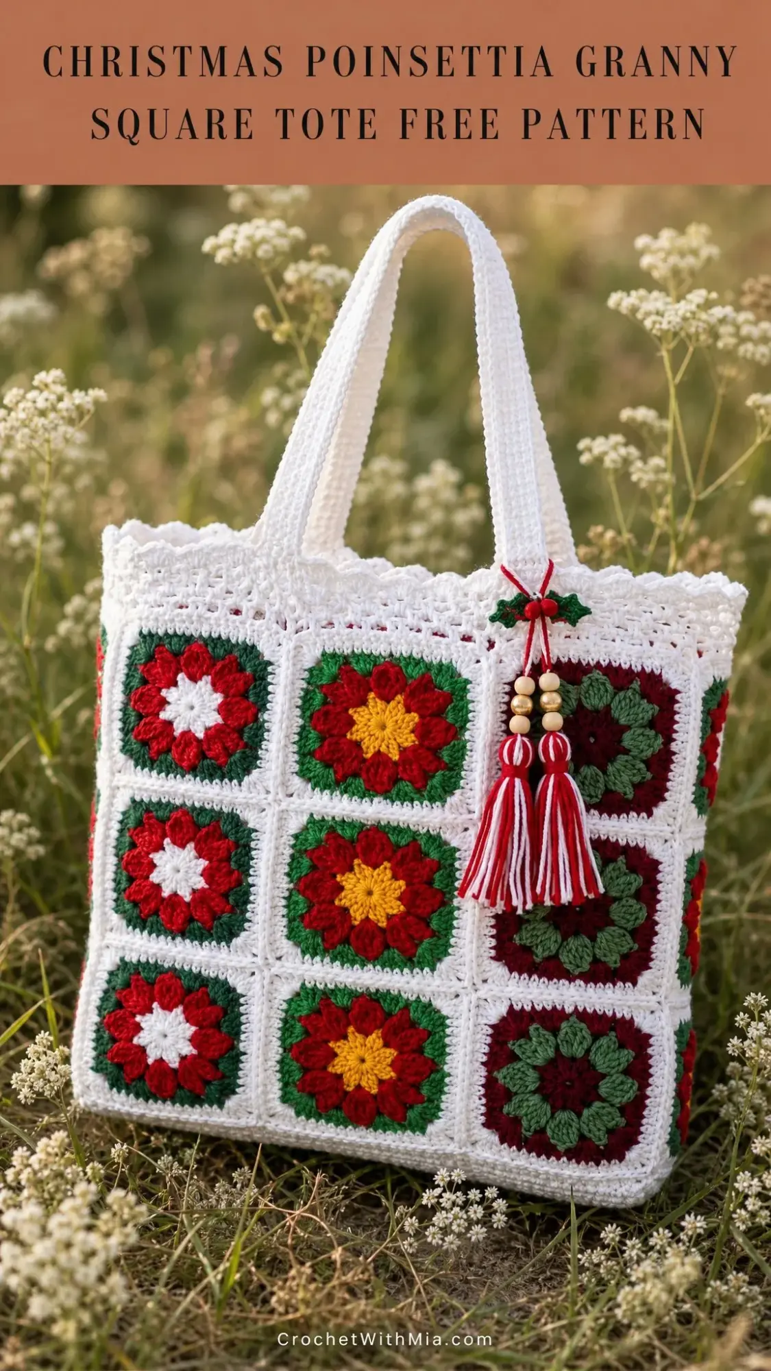 Christmas Poinsettia Granny Square Tote Free Crochet Pattern